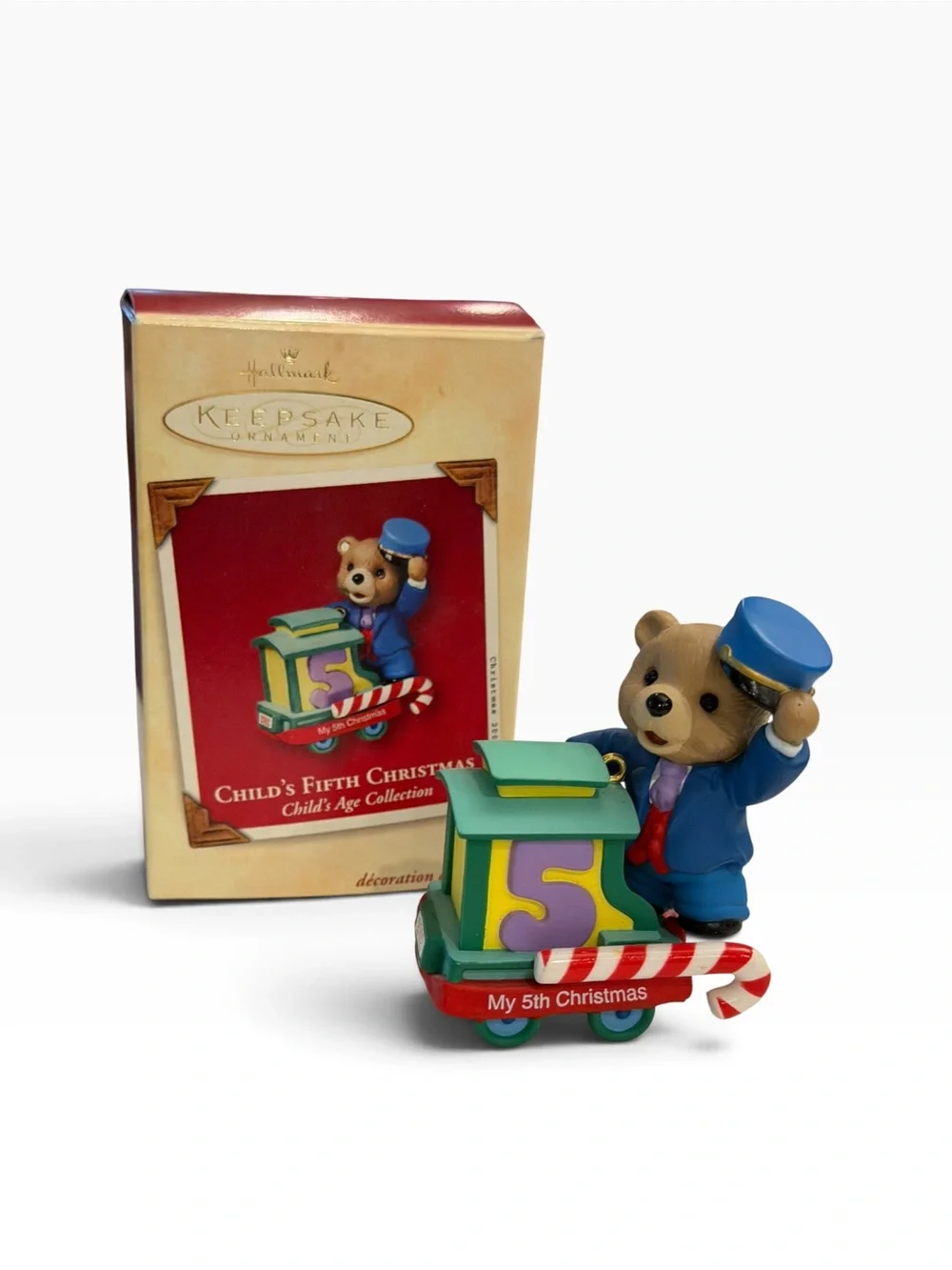 2002 Hallmark Keepsake Child's Fifth Christmas Ornament Bear Train Collectible